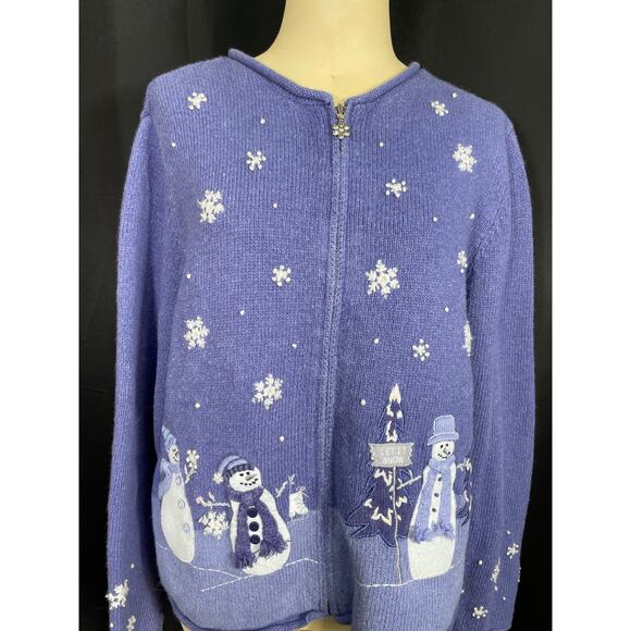 Vintage Ugly Christmas Sweater, Croft & Barrow Petite, Periwinkle Blue Cardigan - Picture 2 of 11